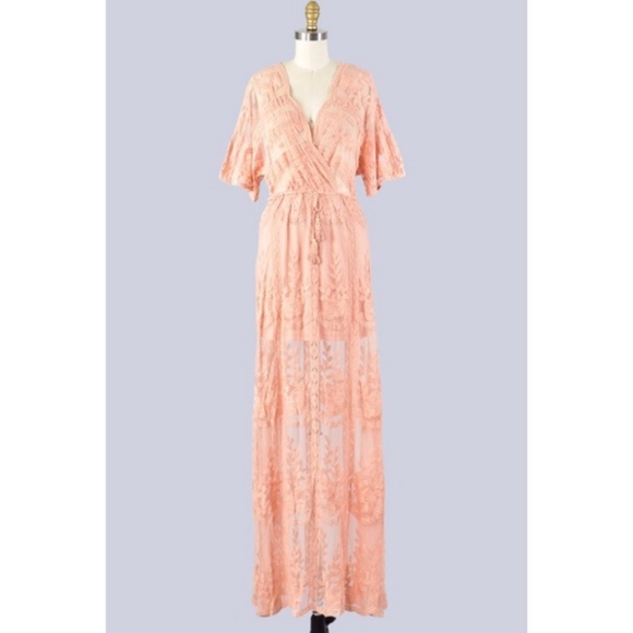 New Peach Lace Maxi Dress, Small - Picture 4 of 4